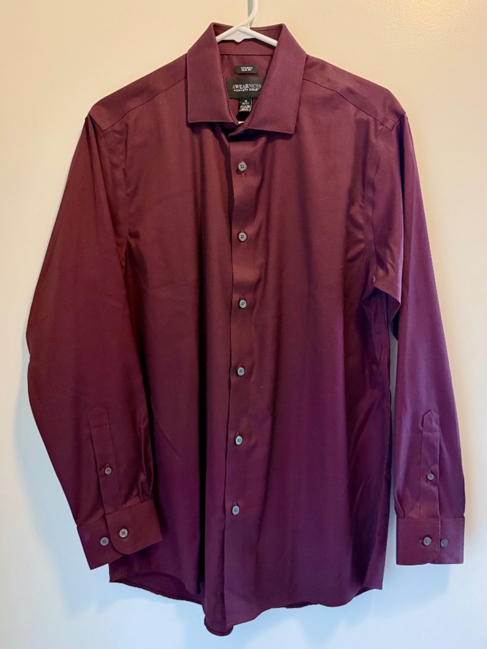 Kenneth Cole Awareness Non-Iron Dress Shirt Slim Fit Burgundy Mens 16 32/33